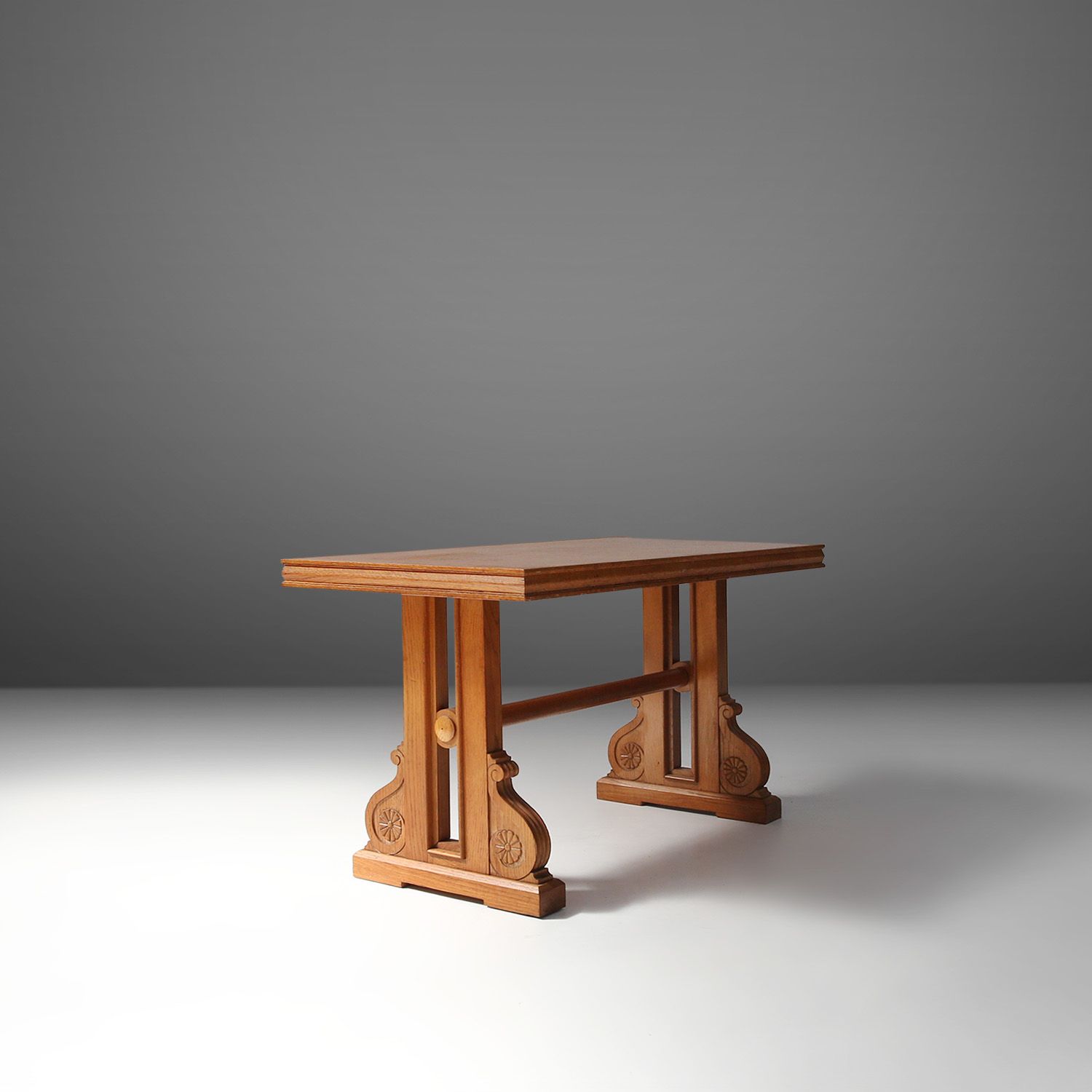 Art Deco Oak Coffee Table with Sculpted Details, Belgium 1940s-img